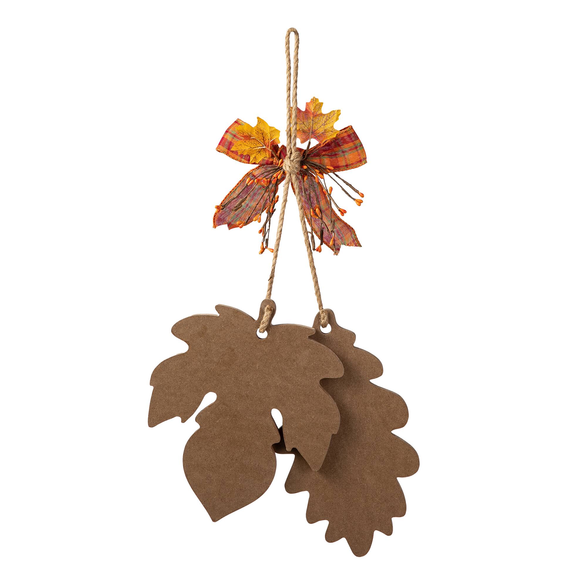 Glitzhome® 24.5" Fall Wood Maple Leaves with Bowknot Door Hanger